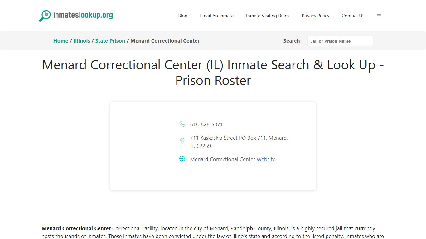 Menard Correctional Center (IL) Inmate Search & Look Up - Prison Roster